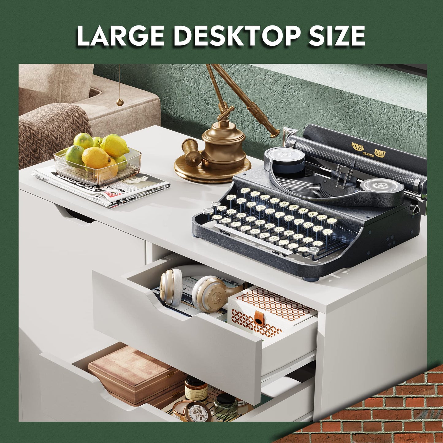 DEVAISE 5-Drawer Wood Storage Cabinet for Home & Office – White