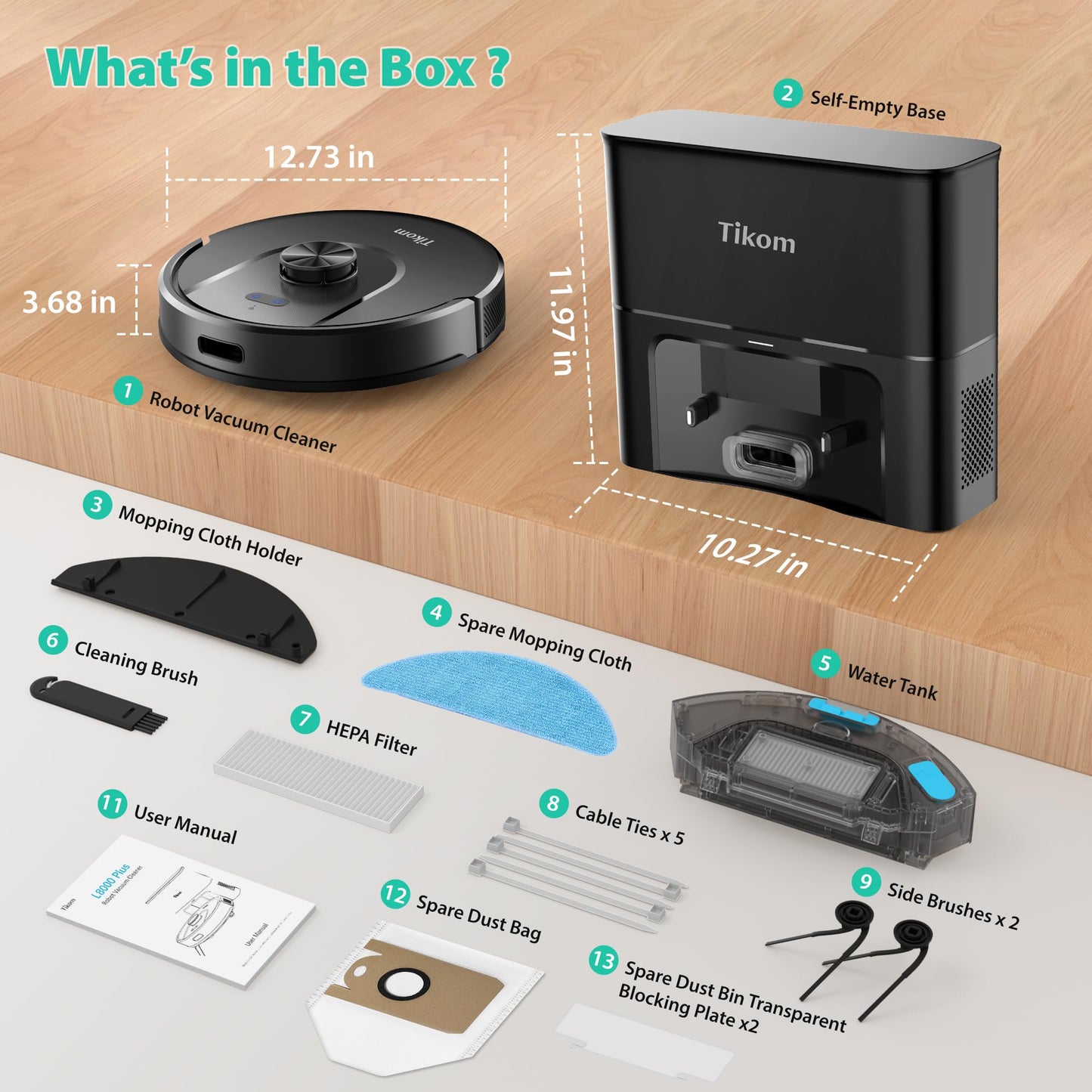 Tikom Robot Vacuum & Mop with Self-Emptying Base, 6000Pa Suction
