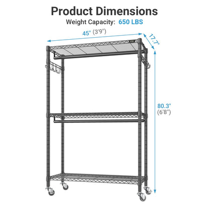 VIPEK R2 Plus Heavy Duty Rolling Clothes Rack for Hanging Clothes, Black