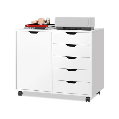 DEVAISE 5-Drawer Wood Storage Cabinet for Home & Office – White