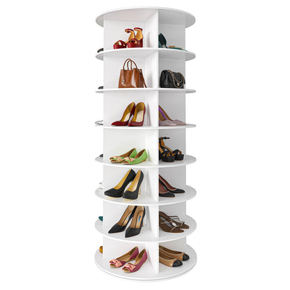 SpaceAid 7-Tier Rotating Shoe Rack Tower, 360° Spinning Carousel, White