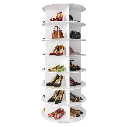 SpaceAid 7-Tier Rotating Shoe Rack Tower, 360° Spinning Carousel, White
