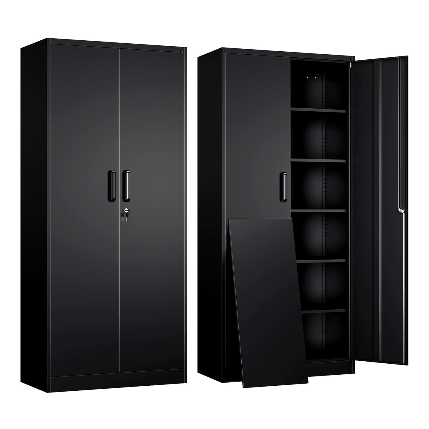 Yizosh 71" Metal Garage Storage Cabinet with Lock, 5 Shelves, Black