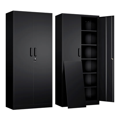 Yizosh 71" Metal Garage Storage Cabinet with Lock, 5 Shelves, Black