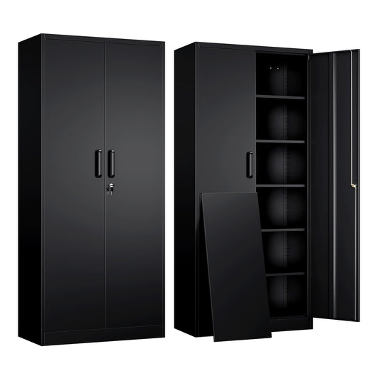 Yizosh 71" Metal Garage Storage Cabinet with Lock, 5 Shelves, Black