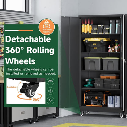 Letaya 75" Steel Garage Storage Cabinet with Wheels & Lock