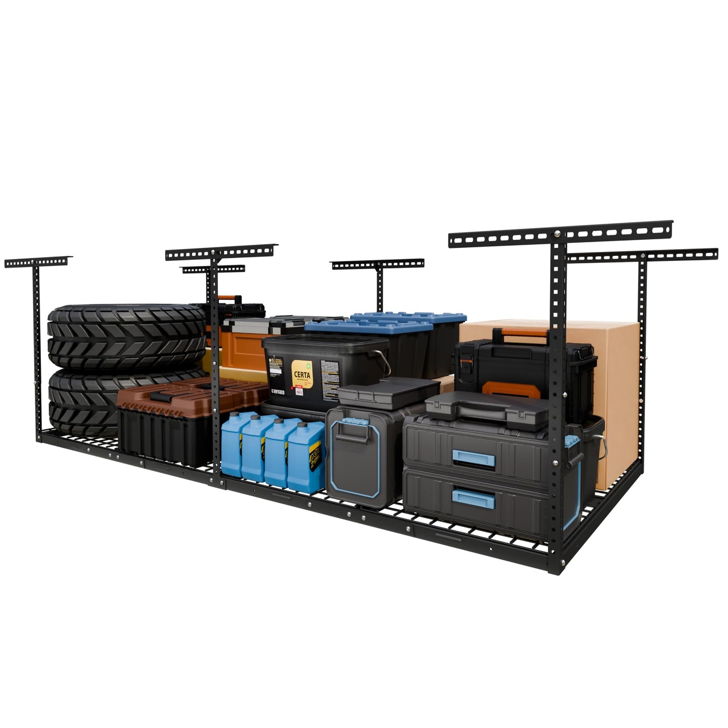 FLEXIMOUNTS 4x8 Overhead Garage Ceiling Storage Rack, Black