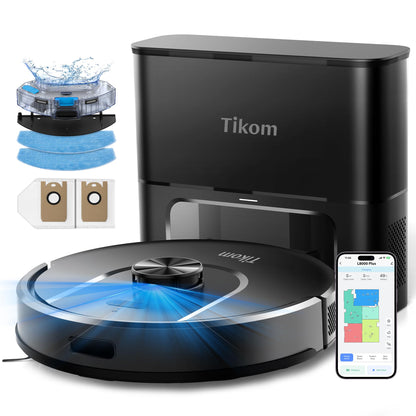 Tikom Robot Vacuum & Mop with Self-Emptying Base, 6000Pa Suction