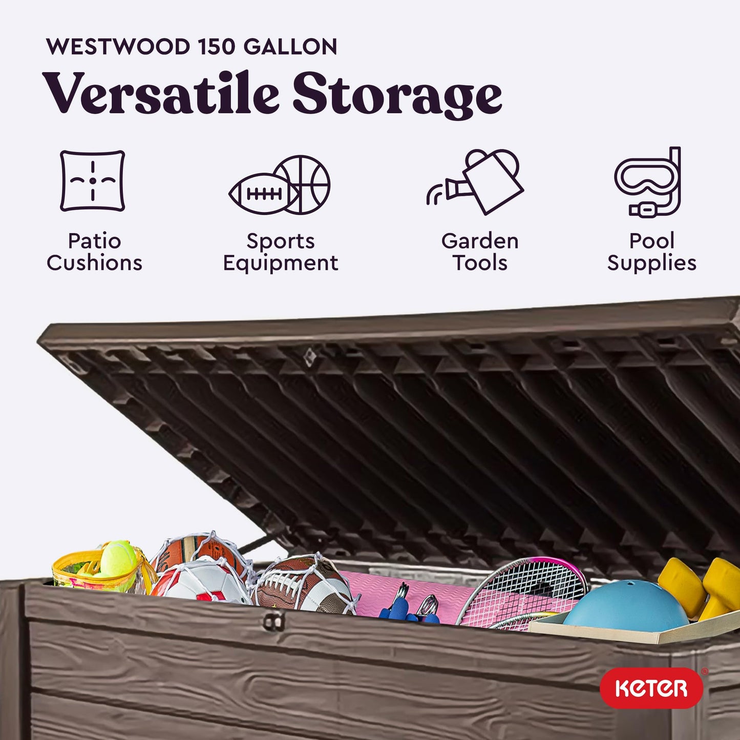 Keter Westwood 150-Gallon Outdoor Deck Storage Box, Brown