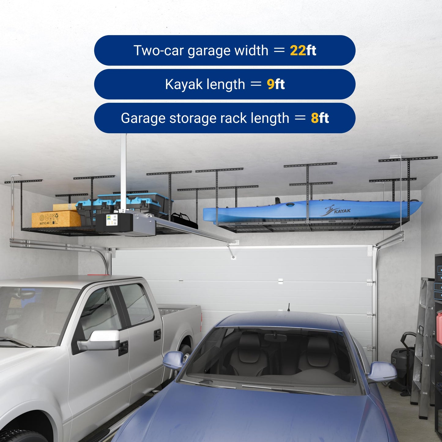 FLEXIMOUNTS 4x8 Overhead Garage Ceiling Storage Rack, Black