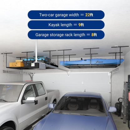 FLEXIMOUNTS 4x8 Overhead Garage Ceiling Storage Rack, Black