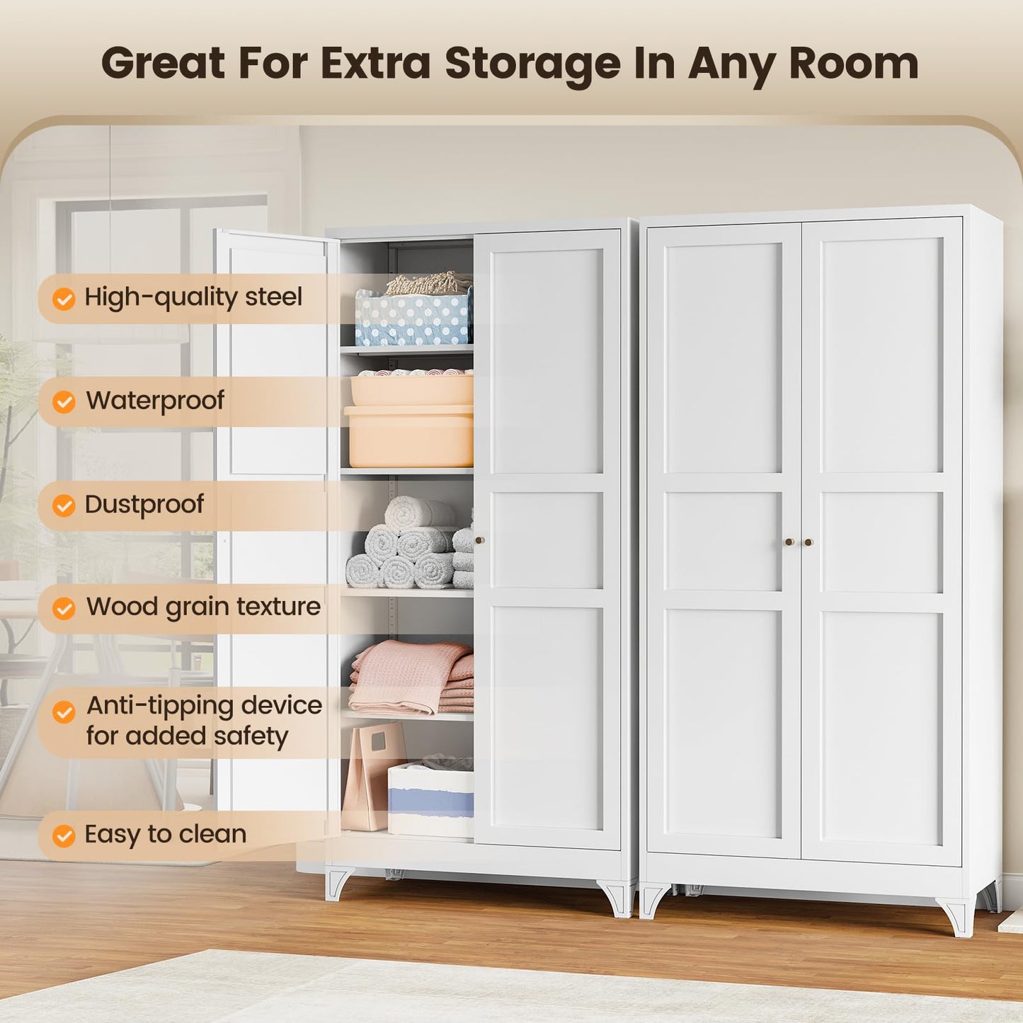 Yizosh 61" Metal Storage Cabinet with 2 Doors & Shelves