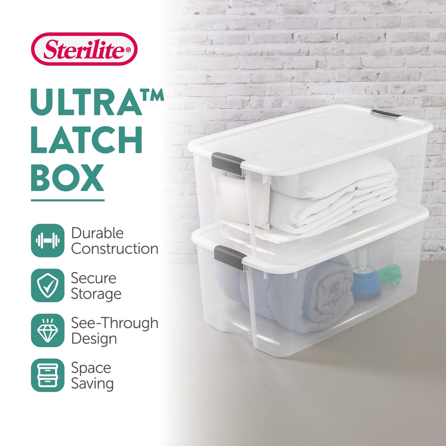 Sterilite 116 Qt Clear Latching Storage Bins with Lids, 4-Pack