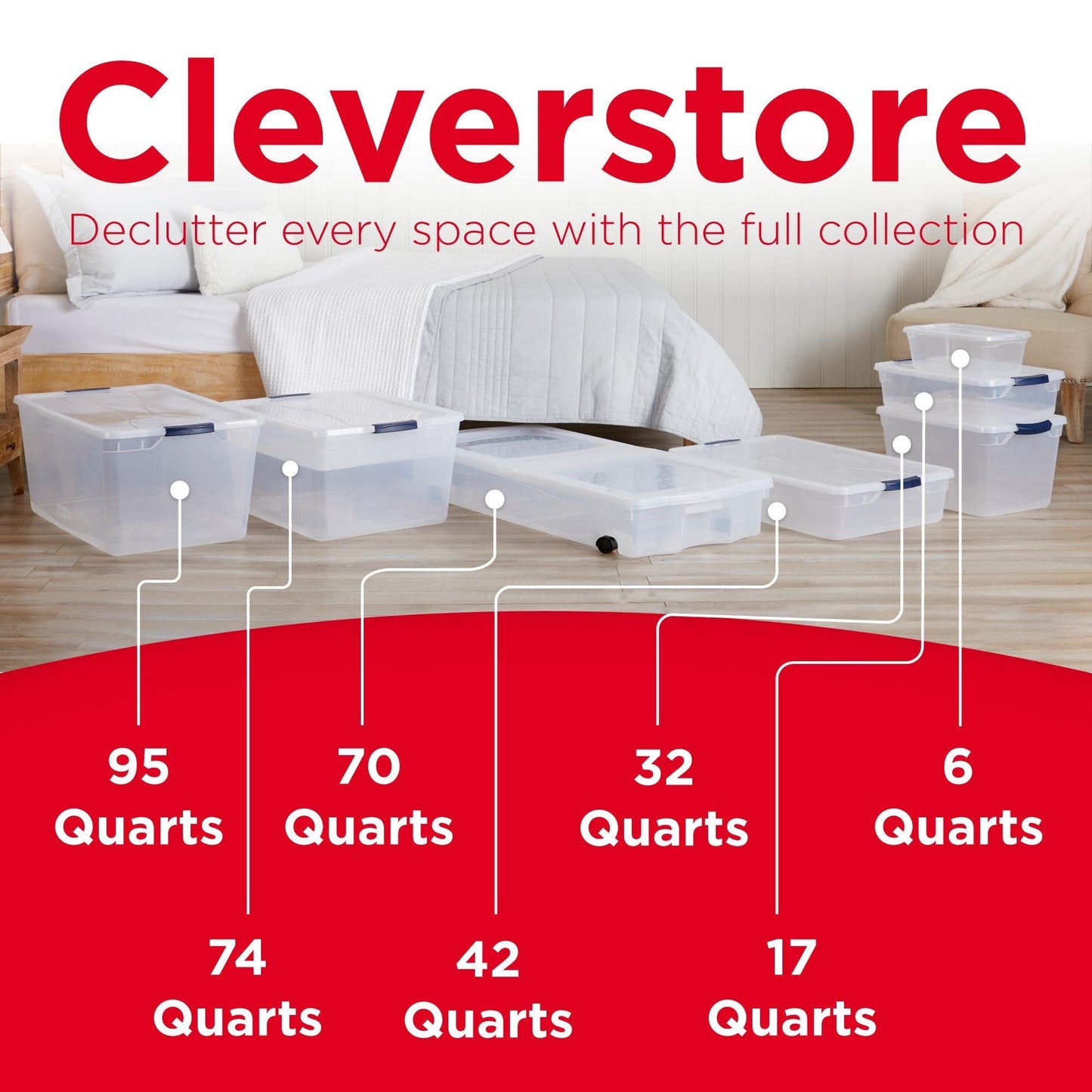 Rubbermaid Cleverstore 95QT Clear Storage Bins with Lids, 4-Pack