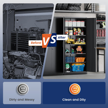 Yizosh 71" Metal Garage Storage Cabinet with Lock, 5 Shelves, Black
