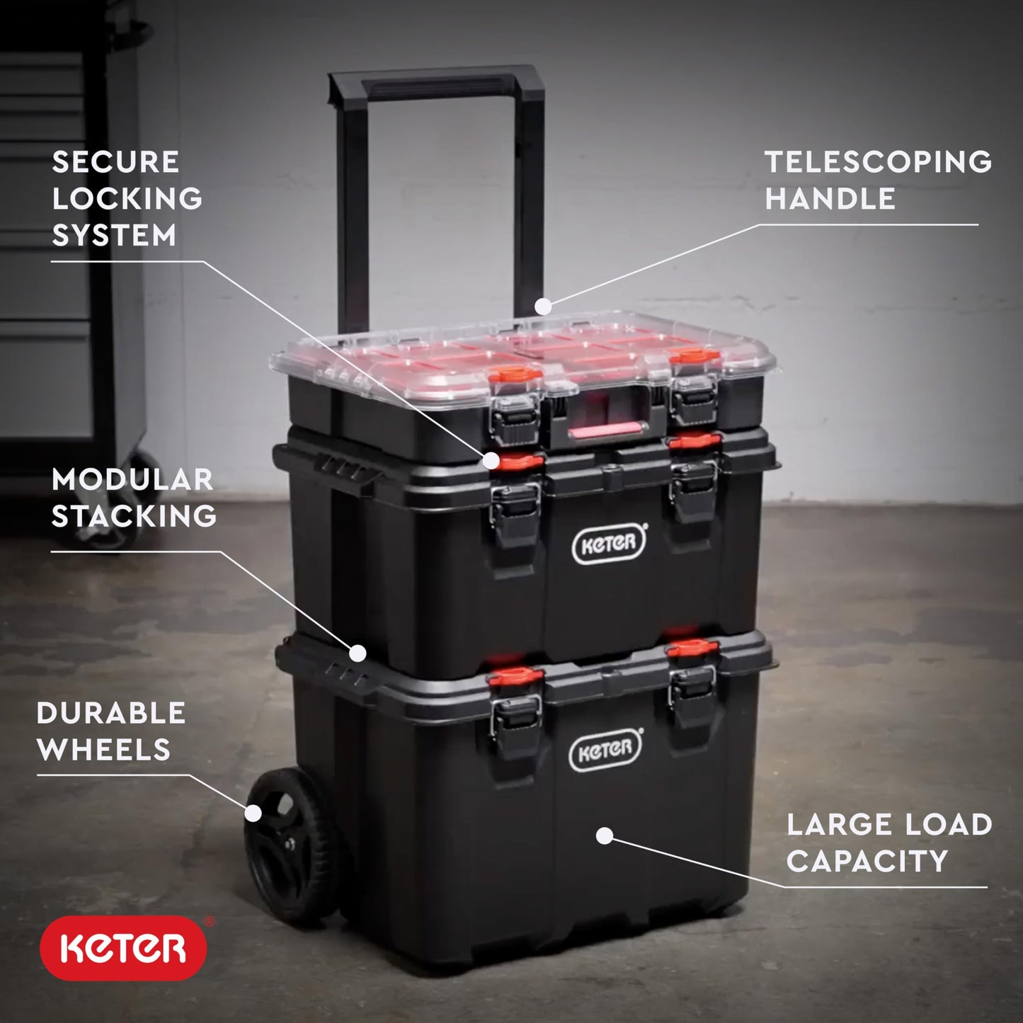 Keter Stack N Roll 3-Piece Modular Tool Box Storage System