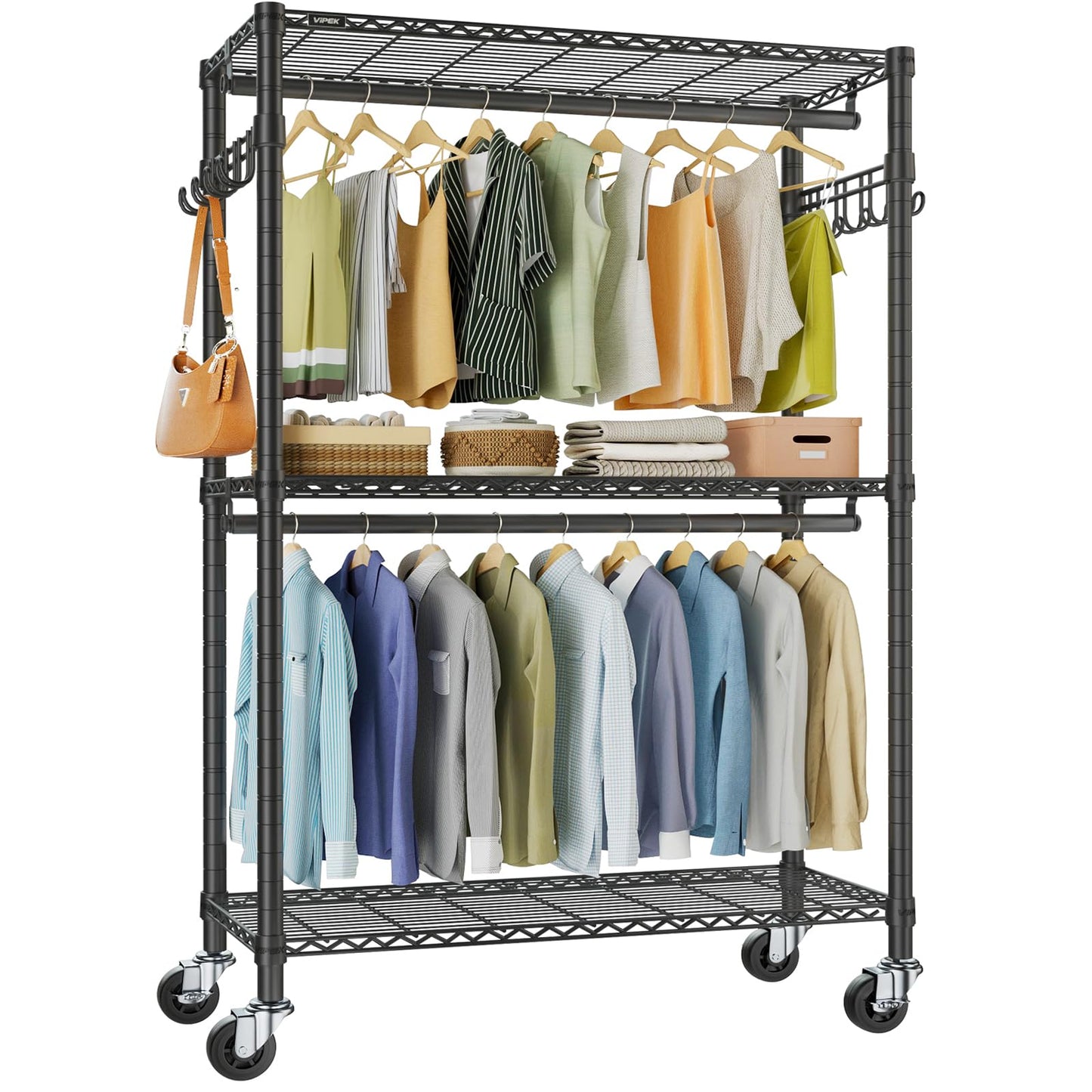 VIPEK R2 Plus Heavy Duty Rolling Clothes Rack for Hanging Clothes, Black