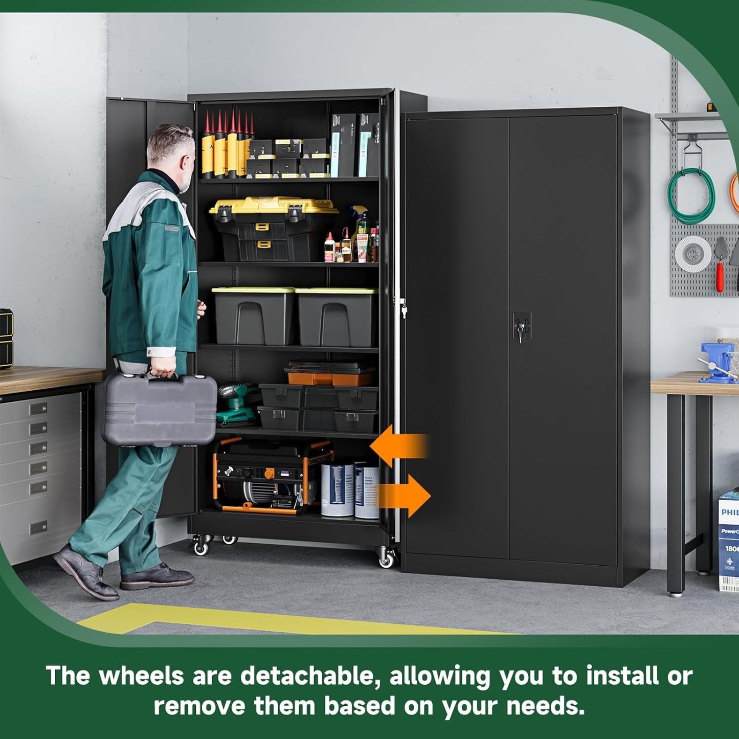 Letaya 75" Steel Garage Storage Cabinet with Wheels & Lock