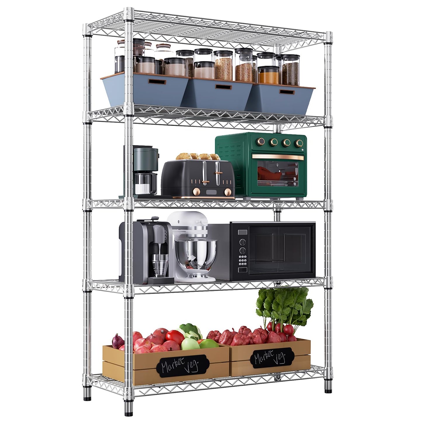 M MZG 5-Tier Steel Wire Shelving Unit, 1750 LBS, 47x72 Inch