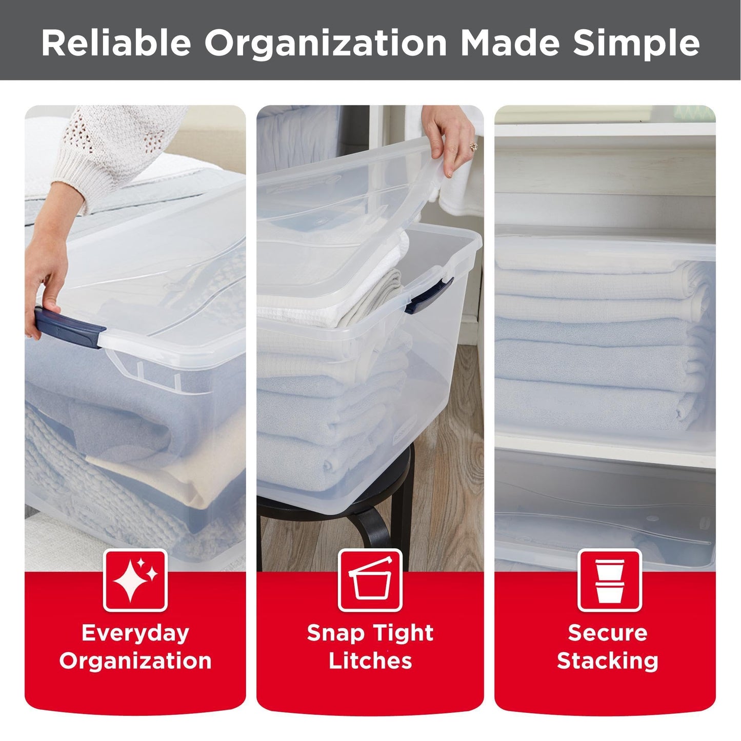 Rubbermaid Cleverstore 95QT Clear Storage Bins with Lids, 4-Pack