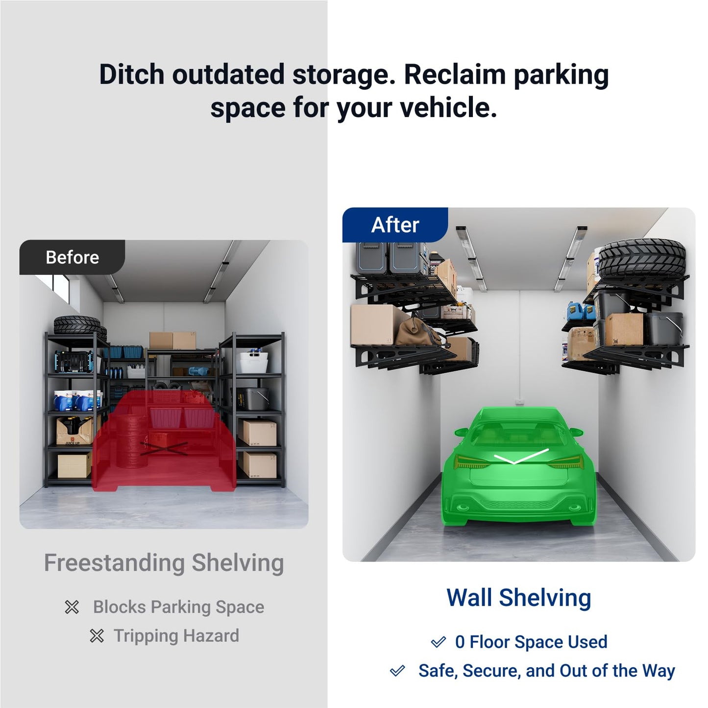 FLEXIMOUNTS 2-Pack Wall Mounted Garage Shelves 2x6ft – 1400 lbs