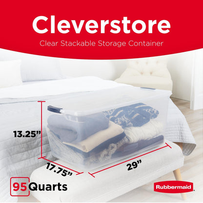 Rubbermaid Cleverstore 95QT Clear Storage Bins with Lids, 4-Pack