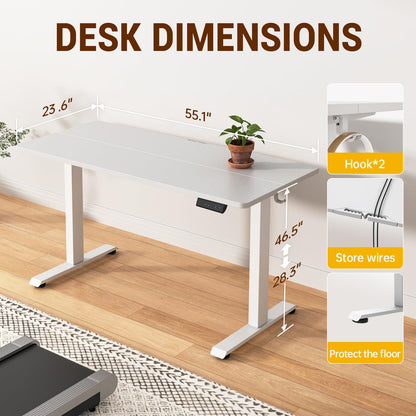 Veken 55" Electric Standing Desk with Memory Presets, White