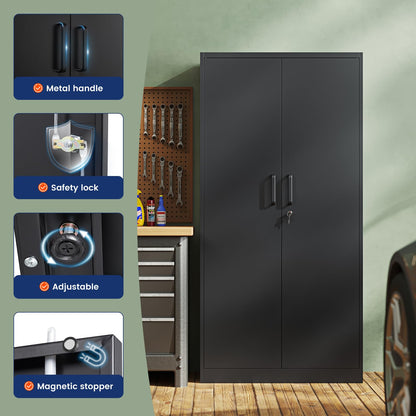 Yizosh 71" Metal Garage Storage Cabinet with Lock, 5 Shelves, Black
