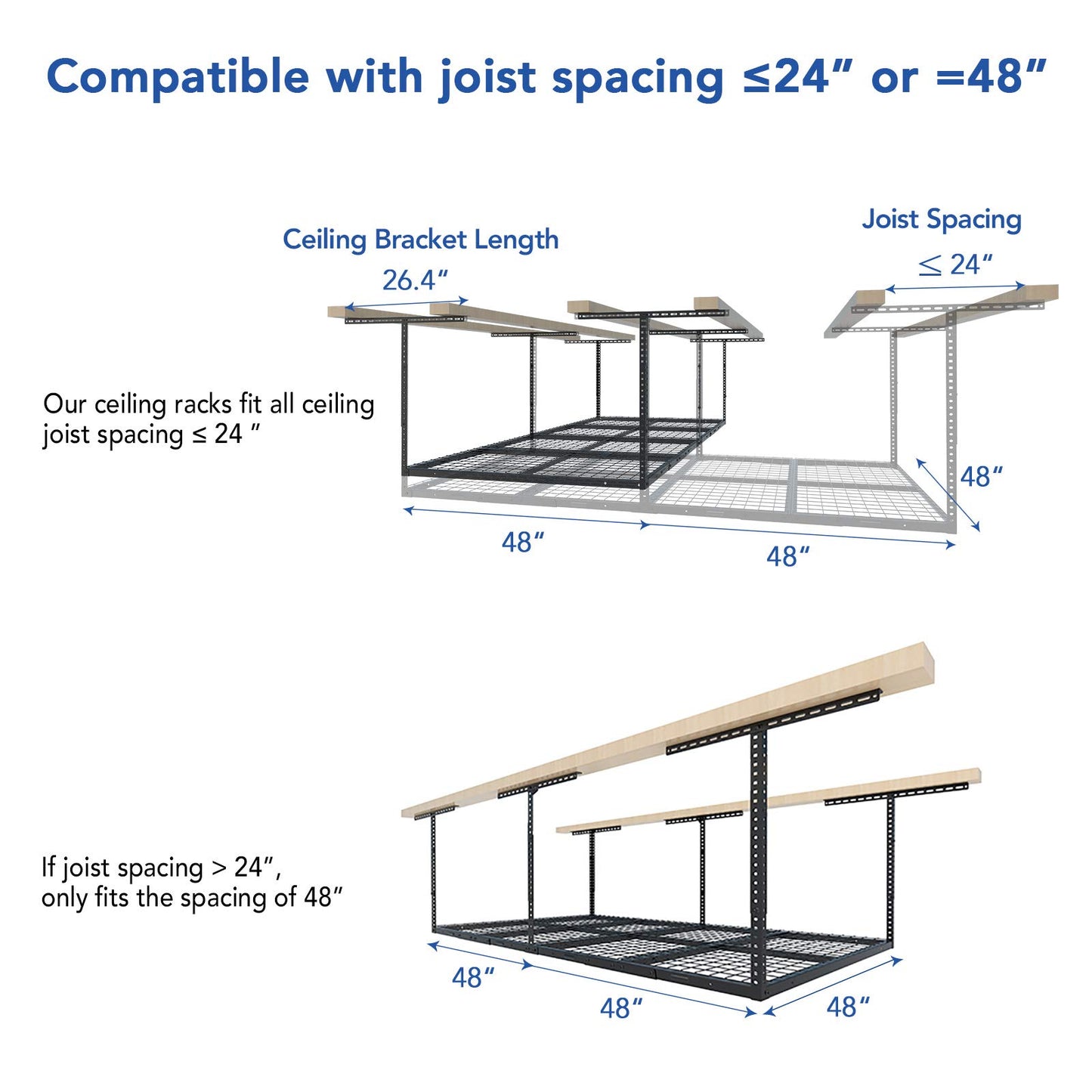 FLEXIMOUNTS 4x8 Overhead Garage Ceiling Storage Rack, Black