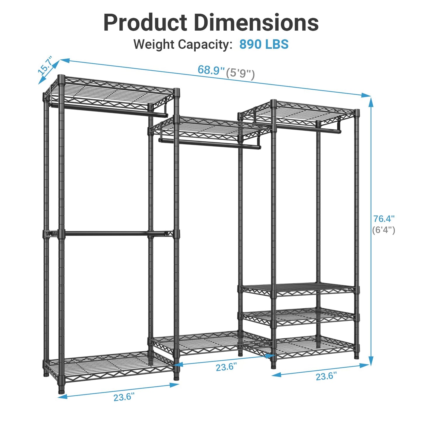 VIPEK V5 Heavy Duty Freestanding Modular Closet System, Black