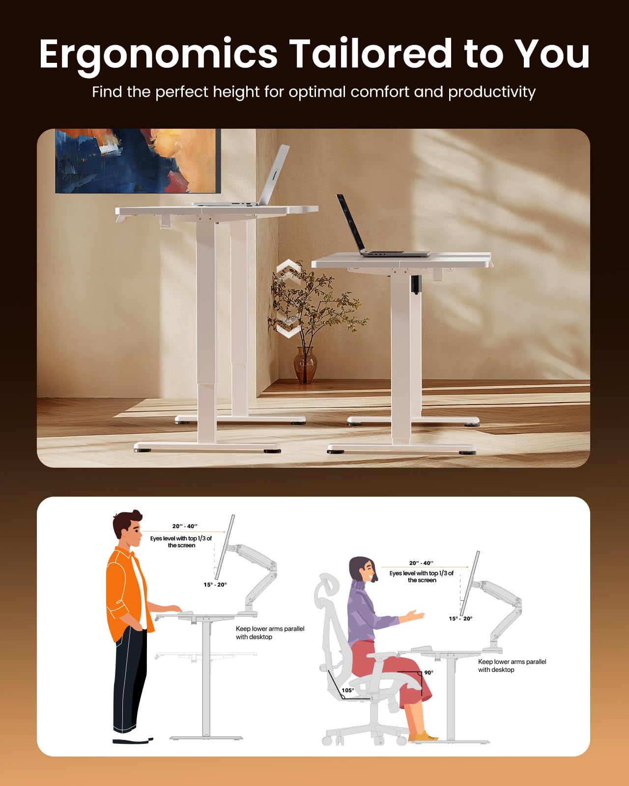 ErGear 48x24" Electric Height Adjustable Standing Desk – White