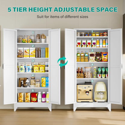 SISESOL 75" Tall Farmhouse Pantry Cabinet with 2 Doors & 5 Shelves