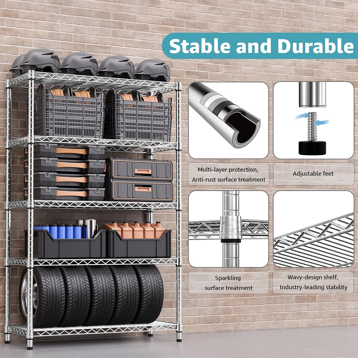 M MZG 5-Tier Steel Wire Shelving Unit, 1750 LBS, 47x72 Inch
