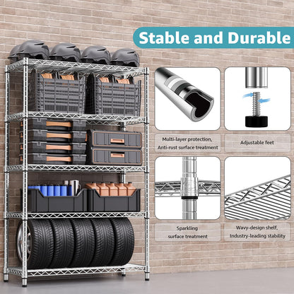 M MZG 5-Tier Steel Wire Shelving Unit, 1750 LBS, 47x72 Inch