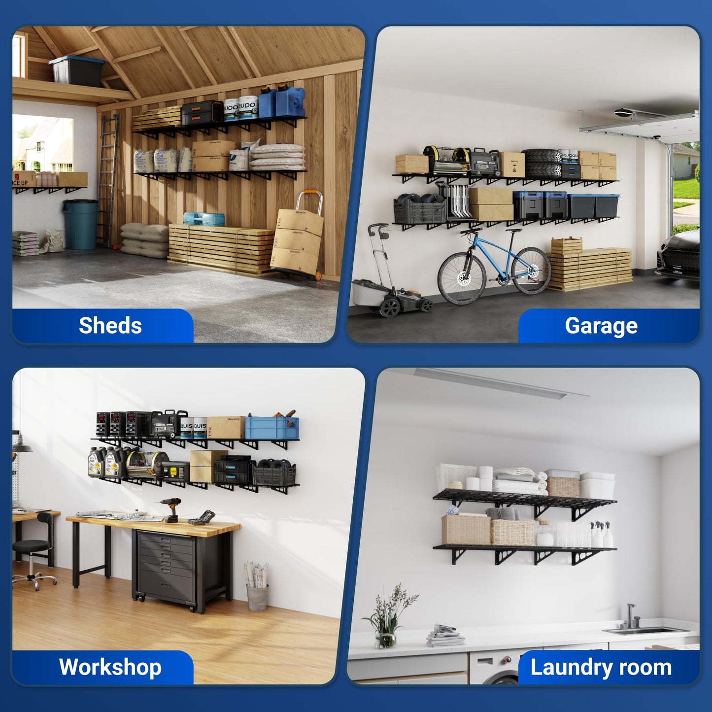 FLEXIMOUNTS 2-Pack Wall Mounted Garage Shelves 2x6ft – 1400 lbs