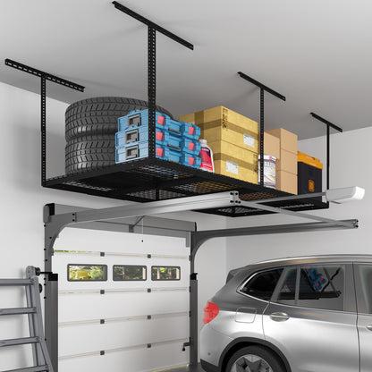 FLEXIMOUNTS 4x8 Overhead Garage Ceiling Storage Rack, Black