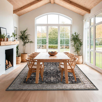 8x10 Black Farmhouse Washable Area Rug – Non-Slip, Stain Resistant