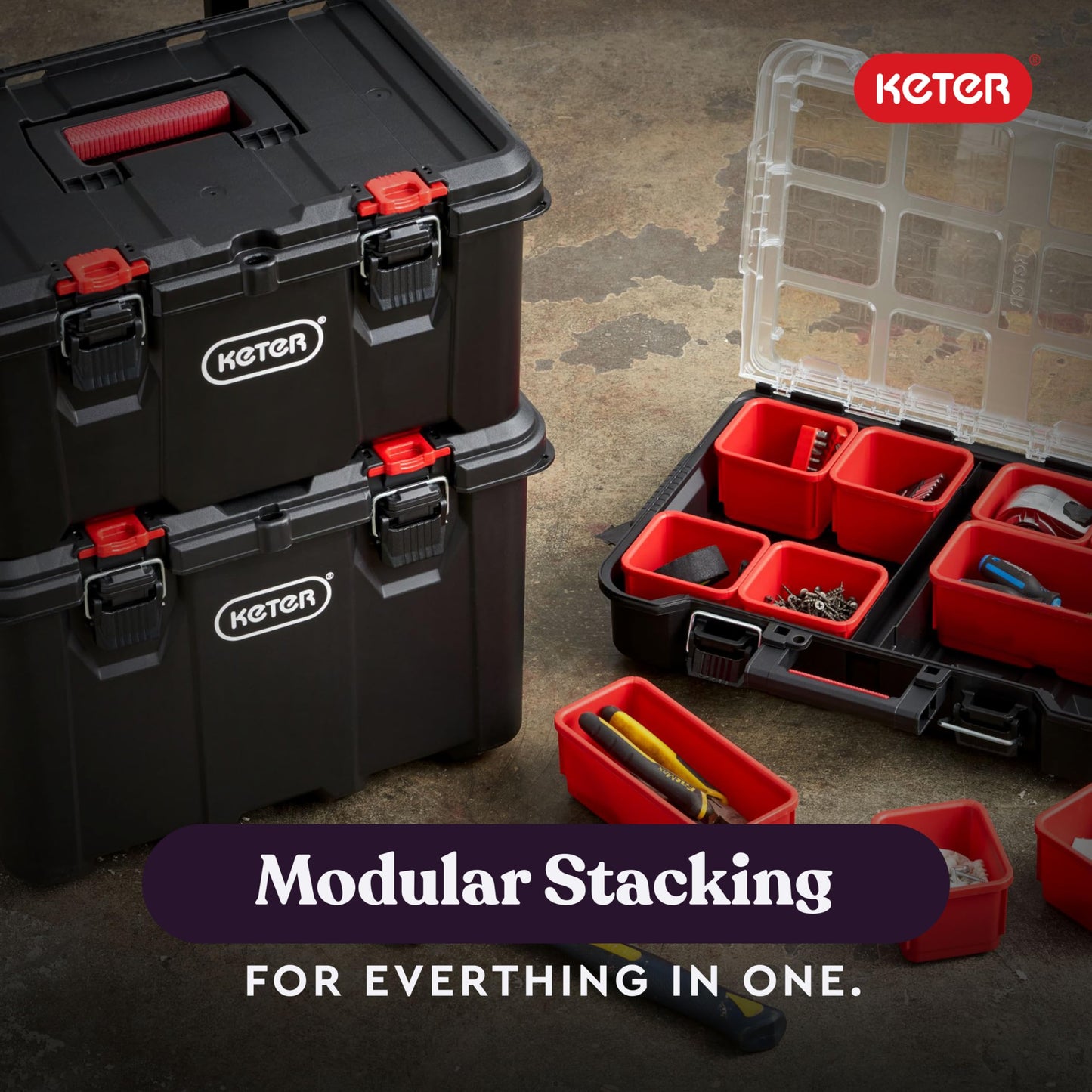 Keter Stack N Roll 3-Piece Modular Tool Box Storage System