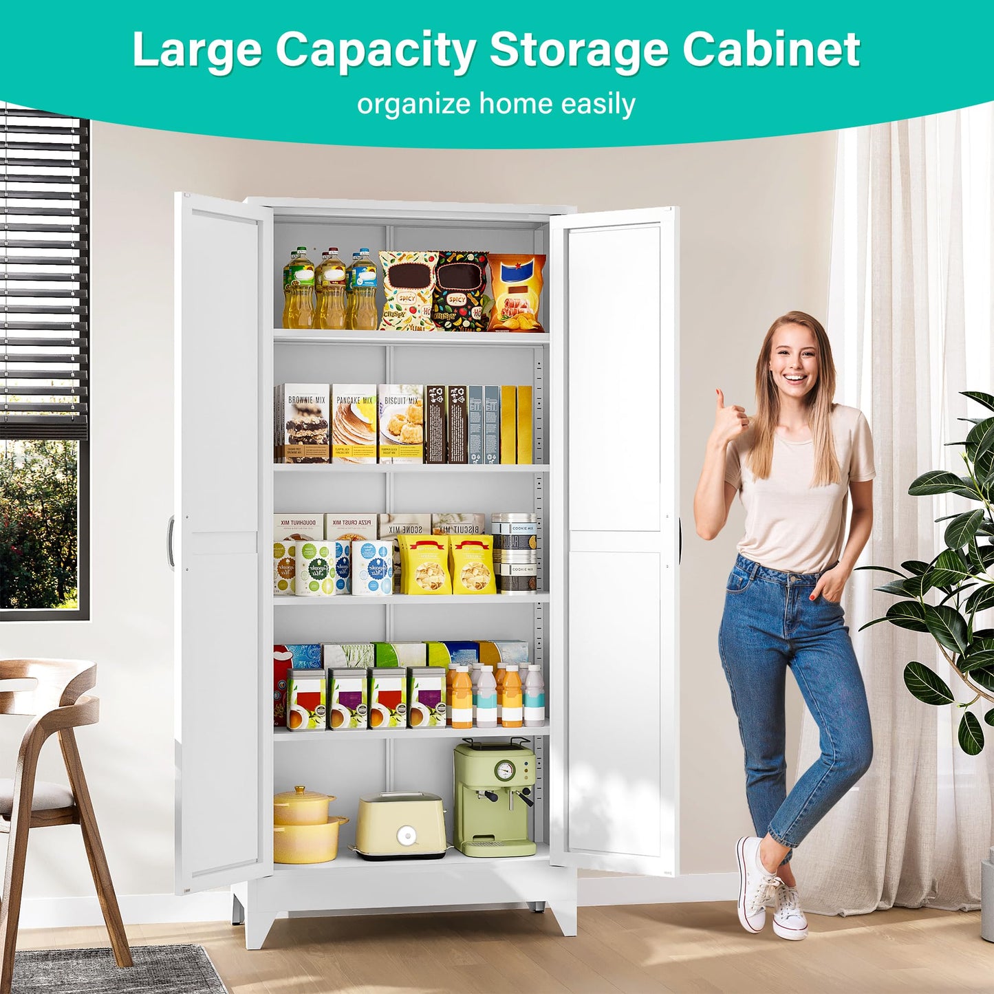 SISESOL 75" Tall Farmhouse Pantry Cabinet with 2 Doors & 5 Shelves