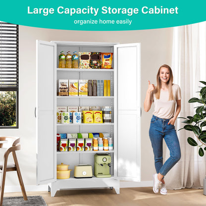 SISESOL 75" Tall Farmhouse Pantry Cabinet with 2 Doors & 5 Shelves