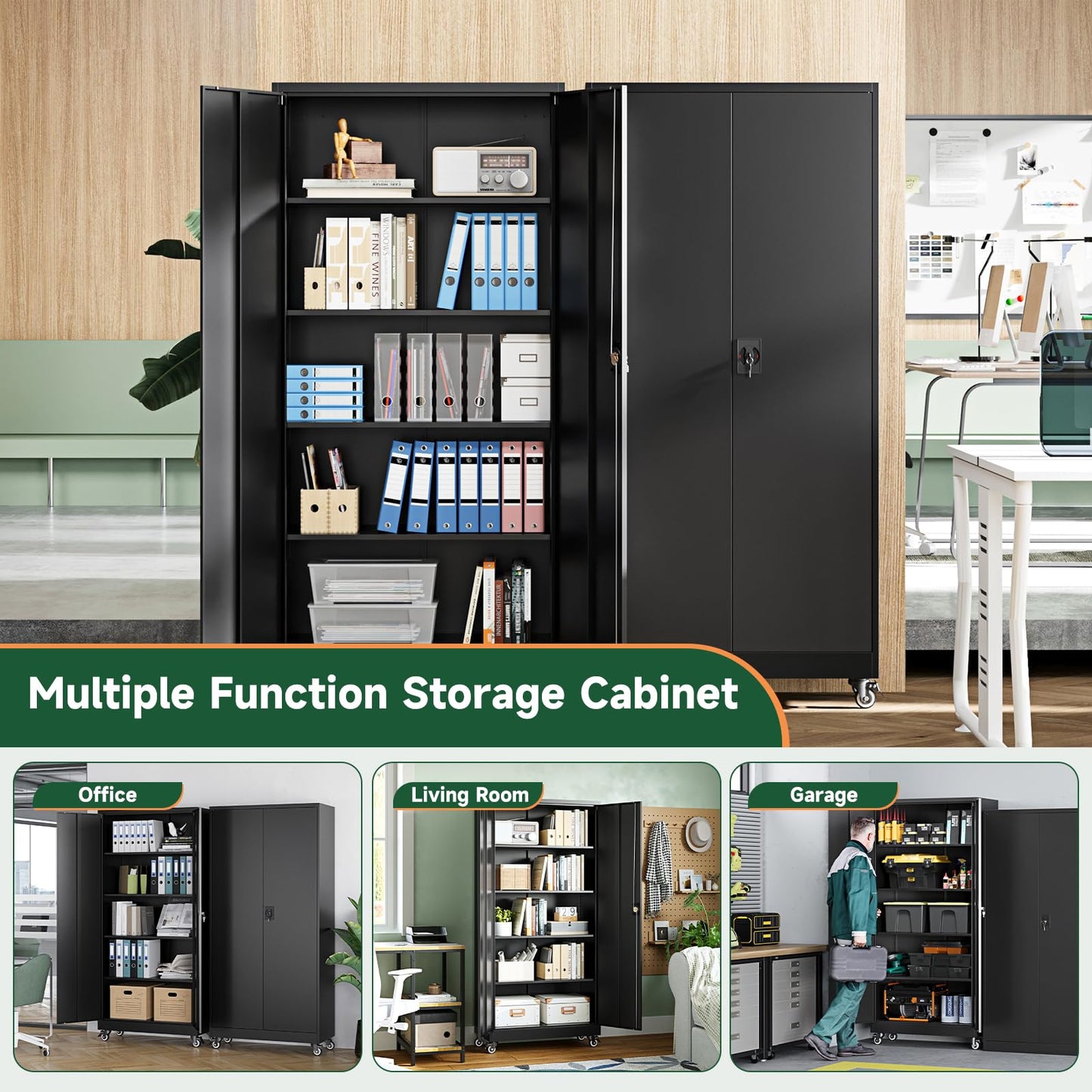 Letaya 75" Steel Garage Storage Cabinet with Wheels & Lock