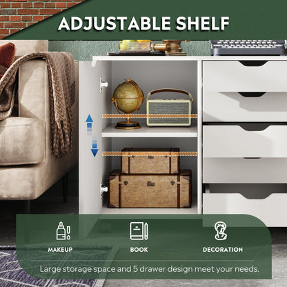 DEVAISE 5-Drawer Wood Storage Cabinet for Home & Office – White
