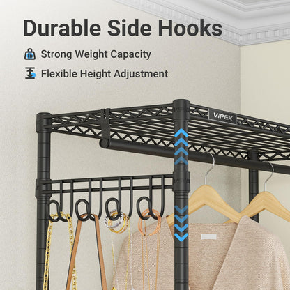 VIPEK R2 Plus Heavy Duty Rolling Clothes Rack for Hanging Clothes, Black
