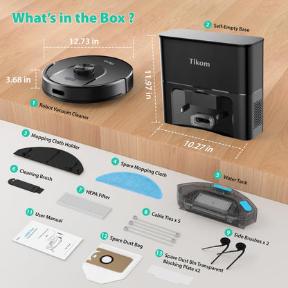 Tikom Robot Vacuum & Mop with Self-Emptying Base, 6000Pa Suction