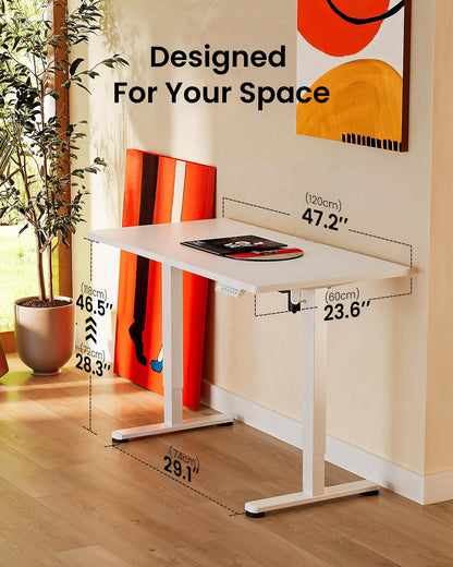 ErGear 48x24" Electric Height Adjustable Standing Desk – White
