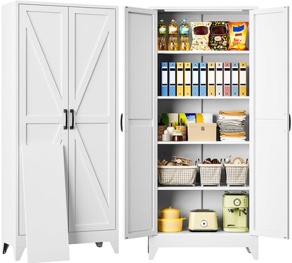 SISESOL 75" Tall Farmhouse Pantry Cabinet with 2 Doors & 5 Shelves