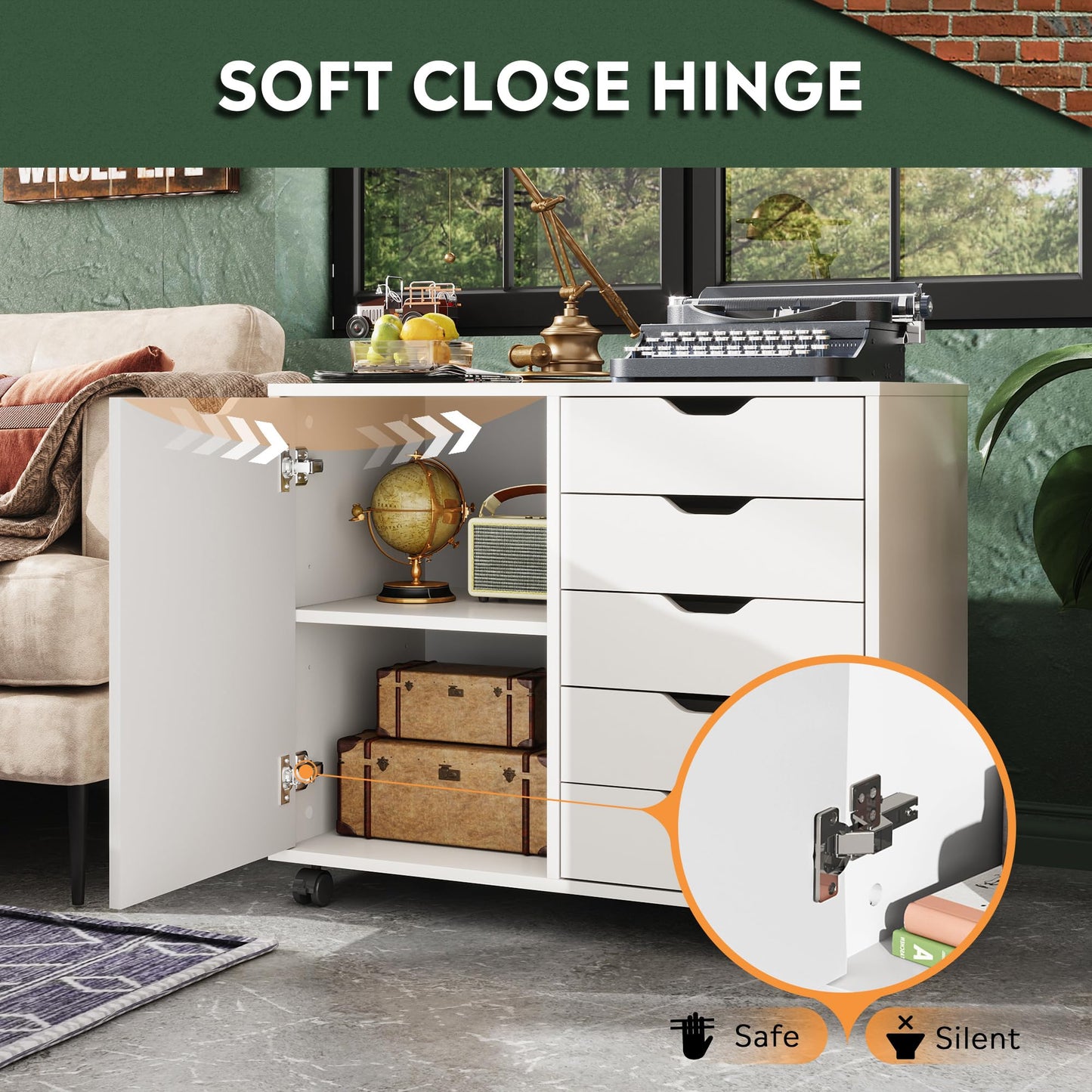 DEVAISE 5-Drawer Wood Storage Cabinet for Home & Office – White