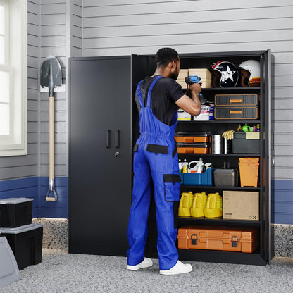 Yizosh 71" Metal Garage Storage Cabinet with Lock, 5 Shelves, Black
