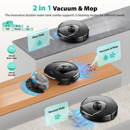 Tikom Robot Vacuum & Mop with Self-Emptying Base, 6000Pa Suction