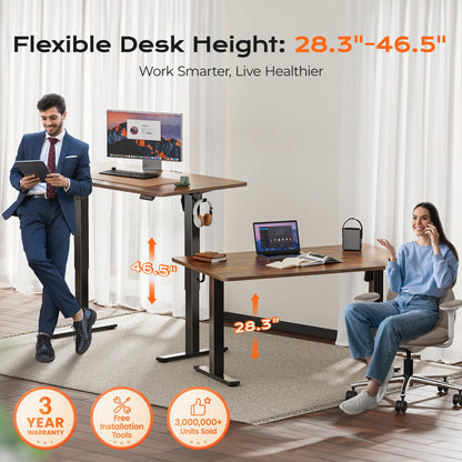 Huuger 55x28 Electric Height Adjustable Standing Desk, Rustic Brown